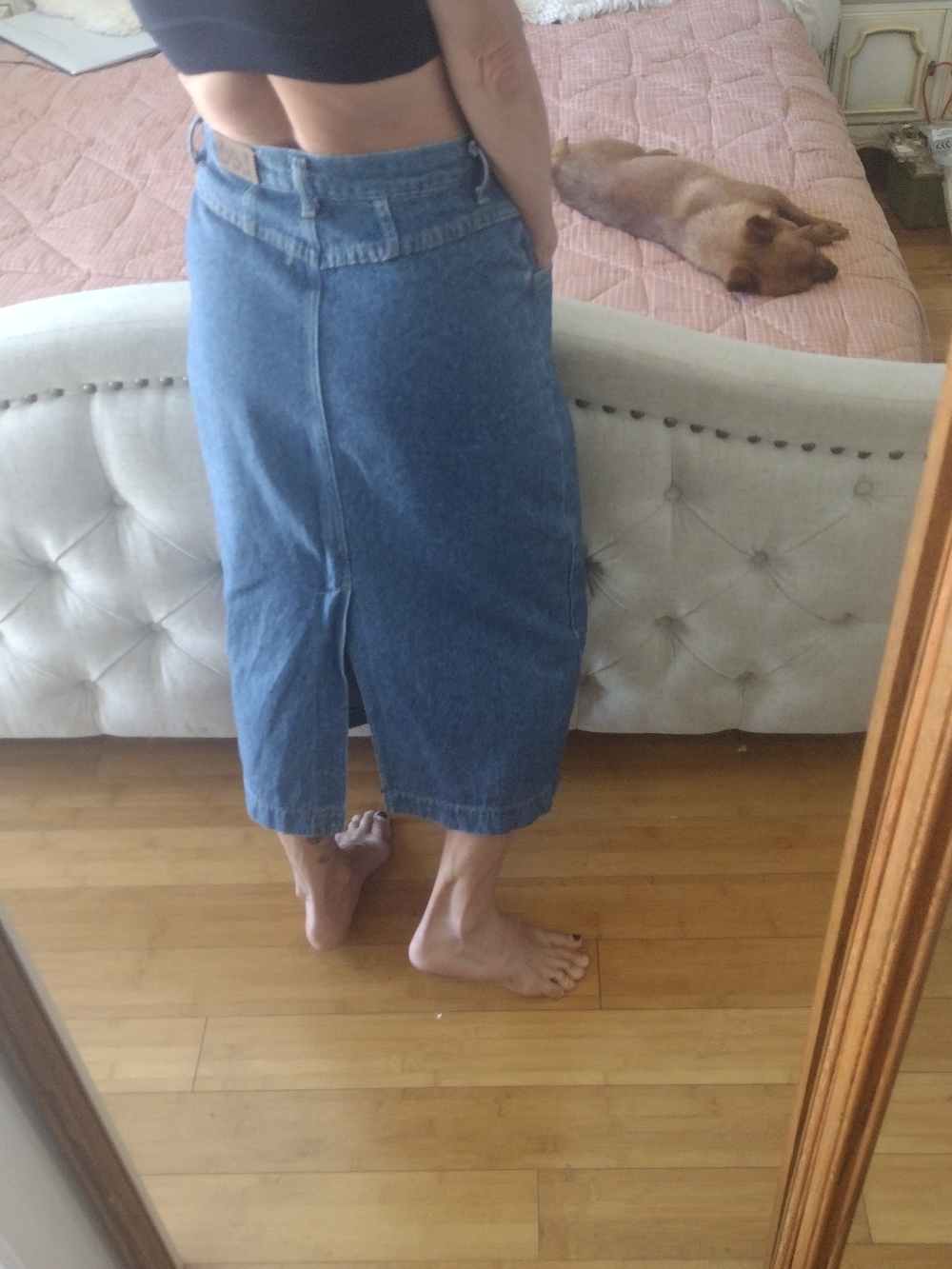 Vintage Lee Classic Denim Midi Skirt - Blue